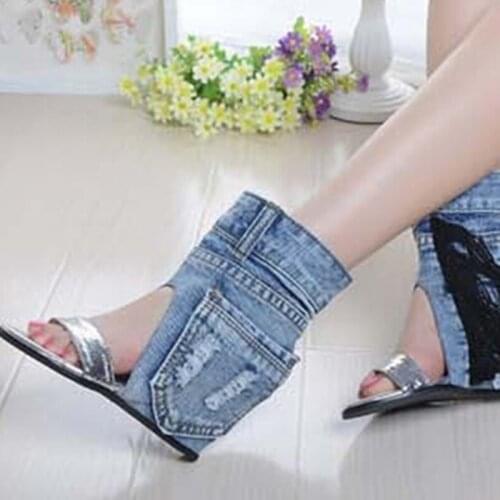 Fringe Denim Ankle Booties Cut Out Open Toe Hollow Ankle Sandals Boots Blue Denim Black Tassel Customized Shoes