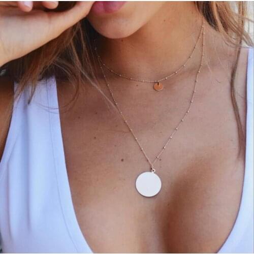HuaTang Minimalism Gold Color Wafer Pendant Necklace for Women Boho Geometric Clavicle Chain Fashion Jewelry Gift Collier 6567