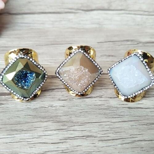 6pcs Natural Druzy geode crystal druse rings, Quartz Stone Rings,Jewelry Finger crystal Ring R182