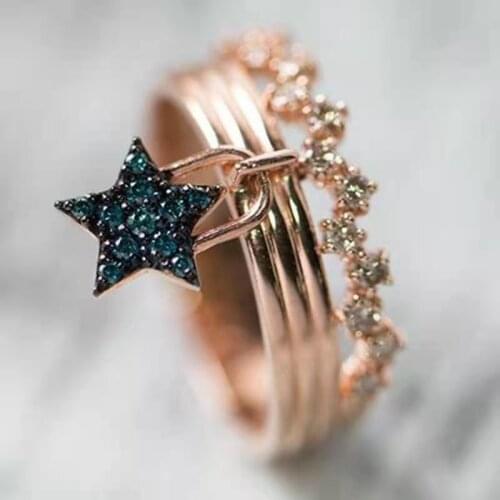 Trendy Rose Gold COlor RIng Star Pattern Pendant Accessories For Woman Party Hand Embellish Crown Design Princess Jewelry Bijoux
