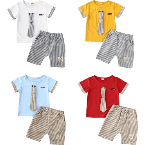 2020 Infant Baby Child Boy Clothes Sets Formal Suit Gentleman Fake Tie T-shirt & Pants Shorts