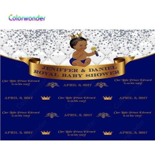 Royal Baby Shower Photographic Background Little Prince with Crown White Curtain with Diamond 7x5ft Blue Wall Custom Backdrops