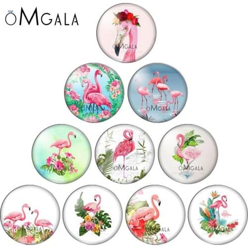 Beautiful Flower Flamigo Paintings Mixed 10pcs 12mm/18mm/20mm/25mm Round photo glass cabochon demo flat back Making findings