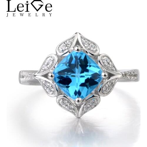 Leige Jewelry Swiss Blue Topaz Ring Topaz Promise Ring Gemstone Ring 925 Sterling Silver November Birthstone Christmas Gifts
