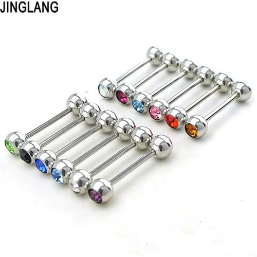Mix Sale 50pcs/ Lot Fashion Plug Stainless Steel Long Barbells Rhinestone Ball Body Piercing Jewelry Free Shipping