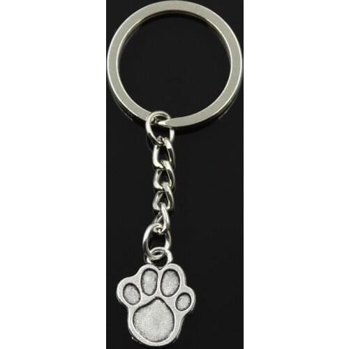 Fashion 30mm Key Ring Metal Key Chain Keychain Jewelry Antique Silver Color Plated Dog Paw 22x17mm Pendant