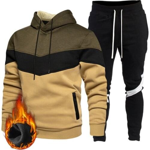 2021 Tracksuit Men 2 Pieces Set Autumn Winter Hooded Sweatshirt Drawstring Sportswear Casual Fashion Mens Clothing Suit Pullover