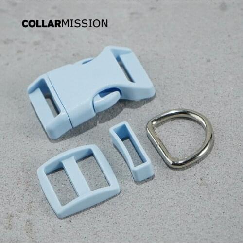 Plastic buckle+Tri-Glid+square keeper+D ring) DIY dog collar light blue 25mm webbing sewing accessory premium quality
