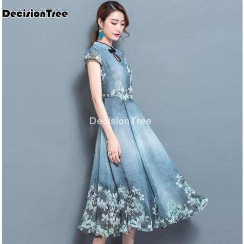 2021 elegant qipao dress chinese dress cheongsam chiffon vintage flower print women qipao vestidos cheongsam oriental dress