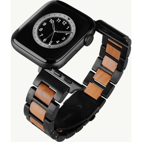 Luxury Stainless Steel and Wood Band for I Watch 38mm 40mm 42mm 44mm Apple Watch Bracelet Smart Watch Straps Sandal Fancy Design