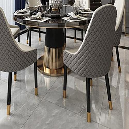 Postmodern light luxury round dining table large apartment villa living room solid wood turntable table and chair combination