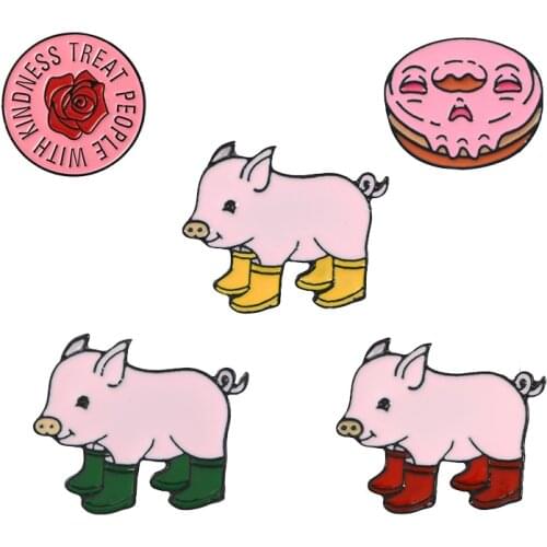 Pink Collection ! Harry styles pins Round Rose Flower Rain boots pig Soft Enamel Lapel Pin Badge Brooches