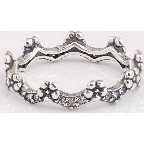 S925 Flower Crown With Crystal Ring For Women Wedding Party Gift fit Lady Fine Jewelry