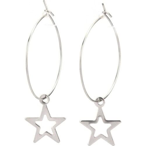 Hoop Earrings For Women Fashion steel Jewelry Trendy Retro Big Round Circle Star Earrings Stars Moons pendant