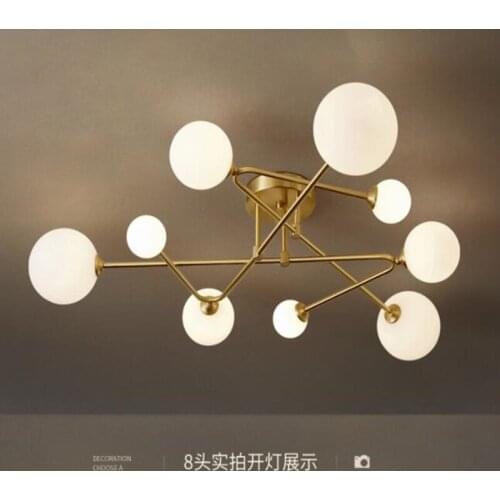 Nordic Led Chandelier Lighting for Living Room Bedroom Modern Golden Copper Glass Ball Ceiling Hanging Lamp Home Kitchen Fixture