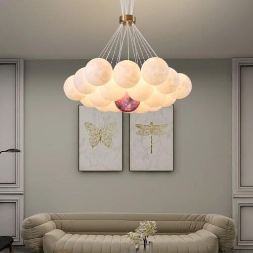 Modern 3D Printed Moon Lampshade Chandeliers LED Hanging Lamp Decor Childrens Bedroom Living Dining Room Furniture Lighting