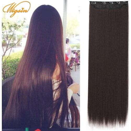 WIGSIN Long Straight Invisible Clip in One Piece Synthetic Hair Extension 24''32''Natural Black Brown Hairpiece for Women