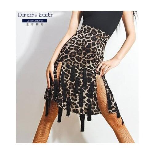 Latin Dance Skirt Leopard Print Irregular Skirts Tango Salsa Cha Cha Rumba Samba Clothing Female Adult Practice Wear
