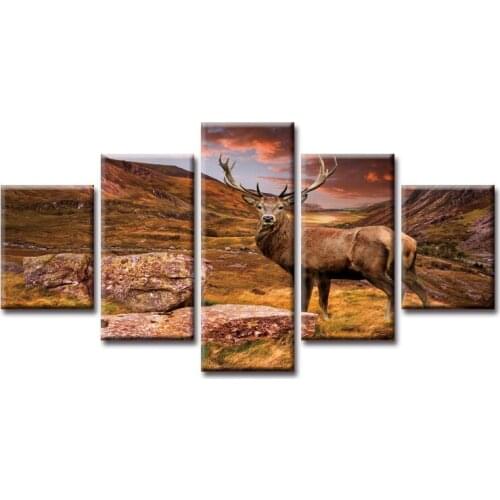 Framed 5 Panel Animal Elk Series painting Wall Art Oil Painting On Canvas Printed Painting Pictures Decor living room