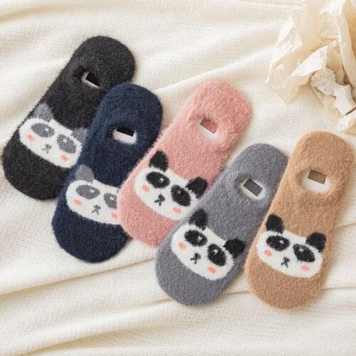 Ladies Socks Women Short thick Invisible Warm Socks Winter Mink cashmere Slippers cartoon Socks Ladies Panda kawaii Ankle Sock