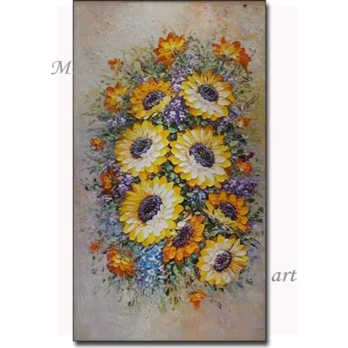 Unframed Sunflower Oil Painting Heavy Textured Thick Design Wall Decor Flower Pictures Art Wall Paintings Artwork For Hotel Room
