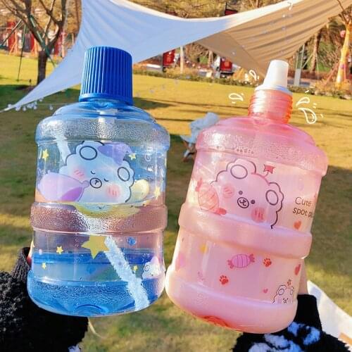 1000ml Kawaii Bear Water Bottle Plastic Cute Sports Bucket With Straw BPA Free Portable Leak-proof Outdoor Transparent Bottles