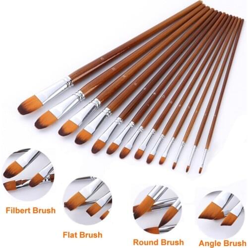 13Pcs Artist Filbert Nylon Hair Acrylic Painting Brush Set For School Children Drawing Tool Watercolor Brush Art Supplies