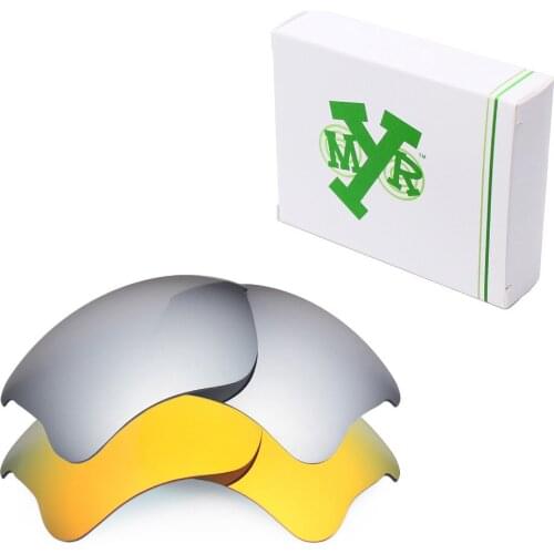 2 Pairs Mryok POLARIZED Replacement Lenses for Oakley Flak Jacket XLJ Sunglasses Silver Titanium & Fire Red