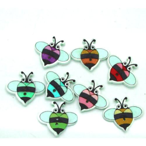 50pcs 19x17mm Random Mixed Bees Pattern Wooden Buttons For Clothes Crafts Sewing Scrapbooking DIY Accessories