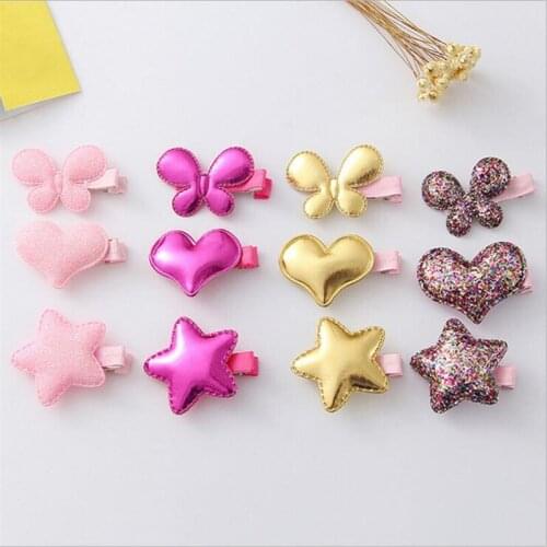 Fashion Children Duckbill Clip PU Hairpin Butterfly Child Clip Pin Star Heart Barrette Cloth Hairgrip Gift Girl Hair Accessories