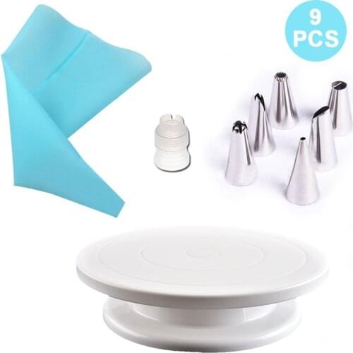 9 Pcs Cake Decorating Tools Silicone Icing Piping Cream Pastry Bag Stainless Steel Nozzle Turntable Kitchen Baking Accessories