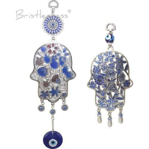 BRISTLEGRASS Turkish Blue Evil Eye Hamsa Hand Flower Wall Hanging Pendant Pendulum Amulets Lucky Charm Blessing Protection Decor