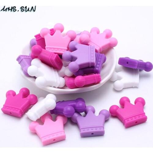 MHS.SUN Fashion food grade silicone beads pink,rose,white&purple girls color 35*30mm crown beads chewable for baby kid teething