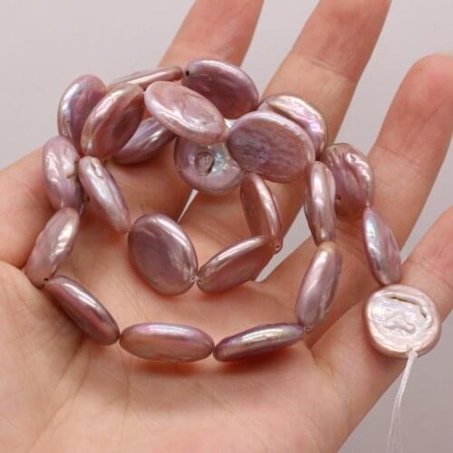 Natural Freshwater Pearl Beaded Purple Button Shape Beads for Jewelry Making Charm DIY Necklace Bracelet Accessories 15x18 mm