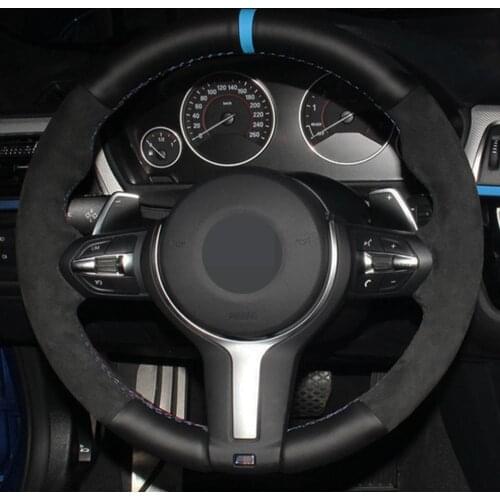 Car Steering Wheel Cover DIY Black Genuine Leather Suede For BMW F87 M2 F80 M3 F82 M4 M5 F12 F13 M6 F85 X5 M F86 X6 M F33 F30 M
