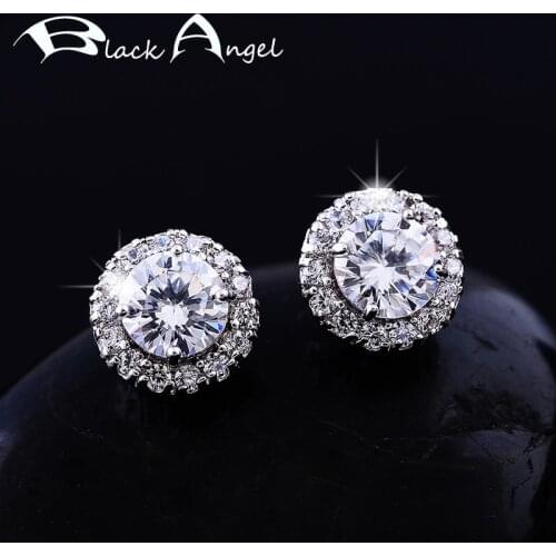 BLACK ANGEL High Quality 10mm Fashion Classic Round Shiny Bright White Zircon Gemstone Earrings For Women Jewelry Wedding Gift