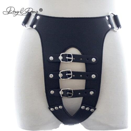 DAVYDAISY Women Chastity Belt Hollow Out Sexy Panties PU Leather Thongs Sexy Lingerie Exotic Briefs Female Underwear UN519