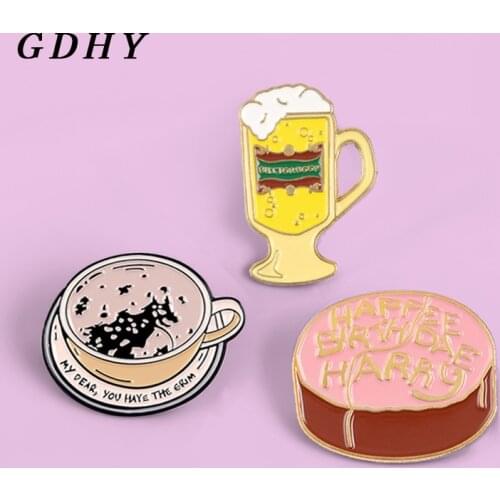 GDHY Breakfast Food Enamel Pins Beer Coffee fruit juice Cake Custom Metal Brooches Badges Lapel Bag Clothes for Women Pins Gifts