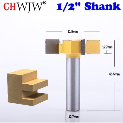 CHWJW 1pc 1/2" Shank 4 Edge T Type Slotting Cutter Woodworking Tool Router Bits For Wood Industrial Grade Milling Cutter