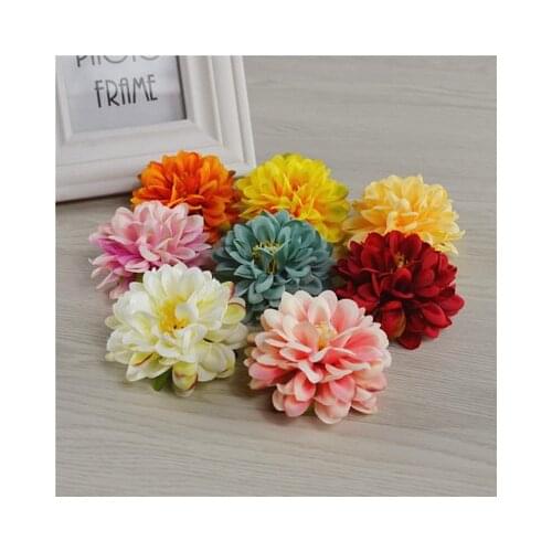 5PCS 7cm Artificial Dahlia Flower Head Blossom Chrysanthemum Fake Flower For Wedding Christmas Decoration DIY Wreath Home Decor