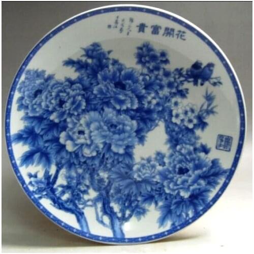 Exquisite Chinese Decorative hand painting Blossoming Blue and White Porcelain Plate
