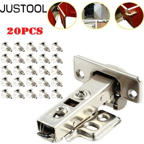 JUSTOOL 20Pcs Hinges Steel Hydraulic Cabinet Door Hinges Clip-On Plate 35mm Damper Buffer Soft Close Kitchen Cupboard Furniture