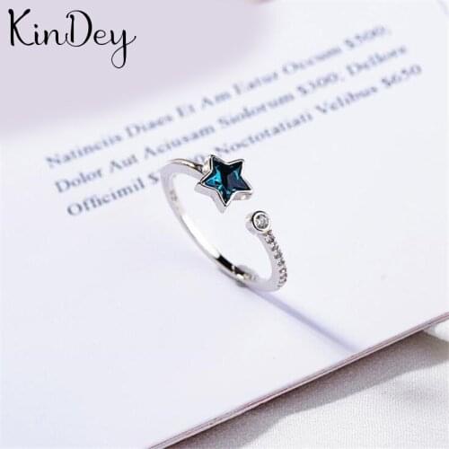 Personality Gothic Vintage Blue Star Rings For Women Bridal Wedding Engagement Punk Resizable Antique Rings Rock Jewelry
