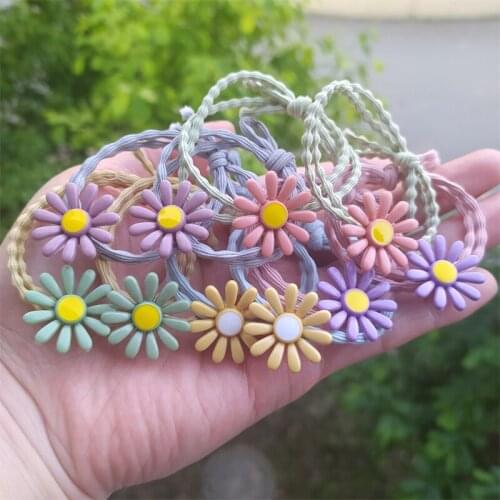 2PCS New Candy Color Daisy Princess Headwear Kids Elastic Hair Bands Cute Children Tie Rope Girls Accessories Baby Headdress