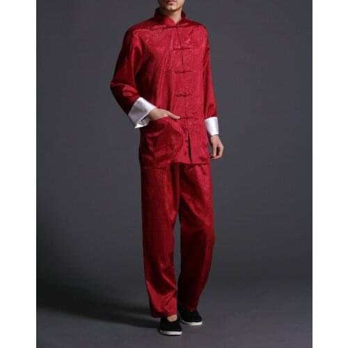 Men clothing sets tang suits kung fu uniforms wing chun suits Martial arts Male tai chi clothes red