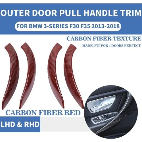 LHD RHD Carbon Fiber Red Car Interior Inner Door Pull Handle Outer Front Rear L R Protect For BMW F30 F80 F31 F32 F33 F35 13-18