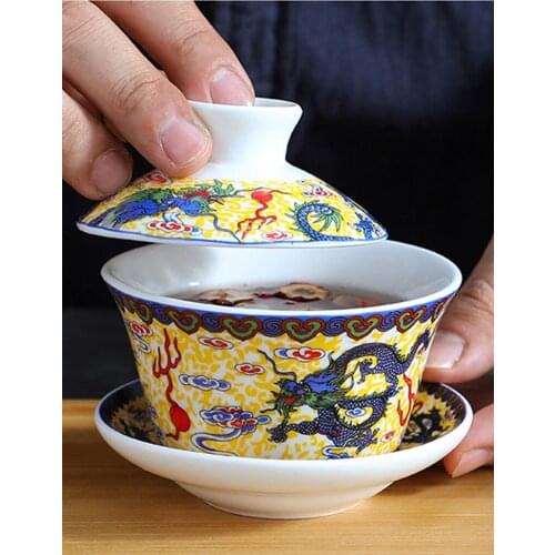 Creative Ceramic Dragon Gaiwan with Lid Saucer Kit Morden Drinkware Office Make Tea Black Tea Kettle for Birthday Gifts