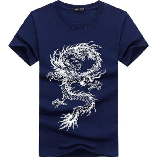 Fashion Men T-shirt Short-Sleeve O-Neck Chinese Dragon Printing Boy S-5XL Plus Size T Shirt Casual Tops Outdoor Sports Clothing