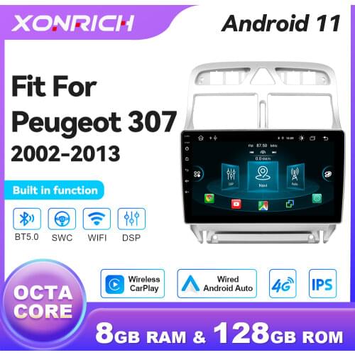 4G+128G Android 10 GPS Navigation Multimedia Player For Peugeot 307 2002-2013 Auto Radio 2 Din Radio DSP RDS Wifi Car Play