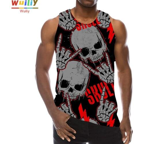 Skull Graphic Tank Top For Men 3D Print Sleeveless Pattern Top Skeleton Vest Painting Tops Hip Hop Top